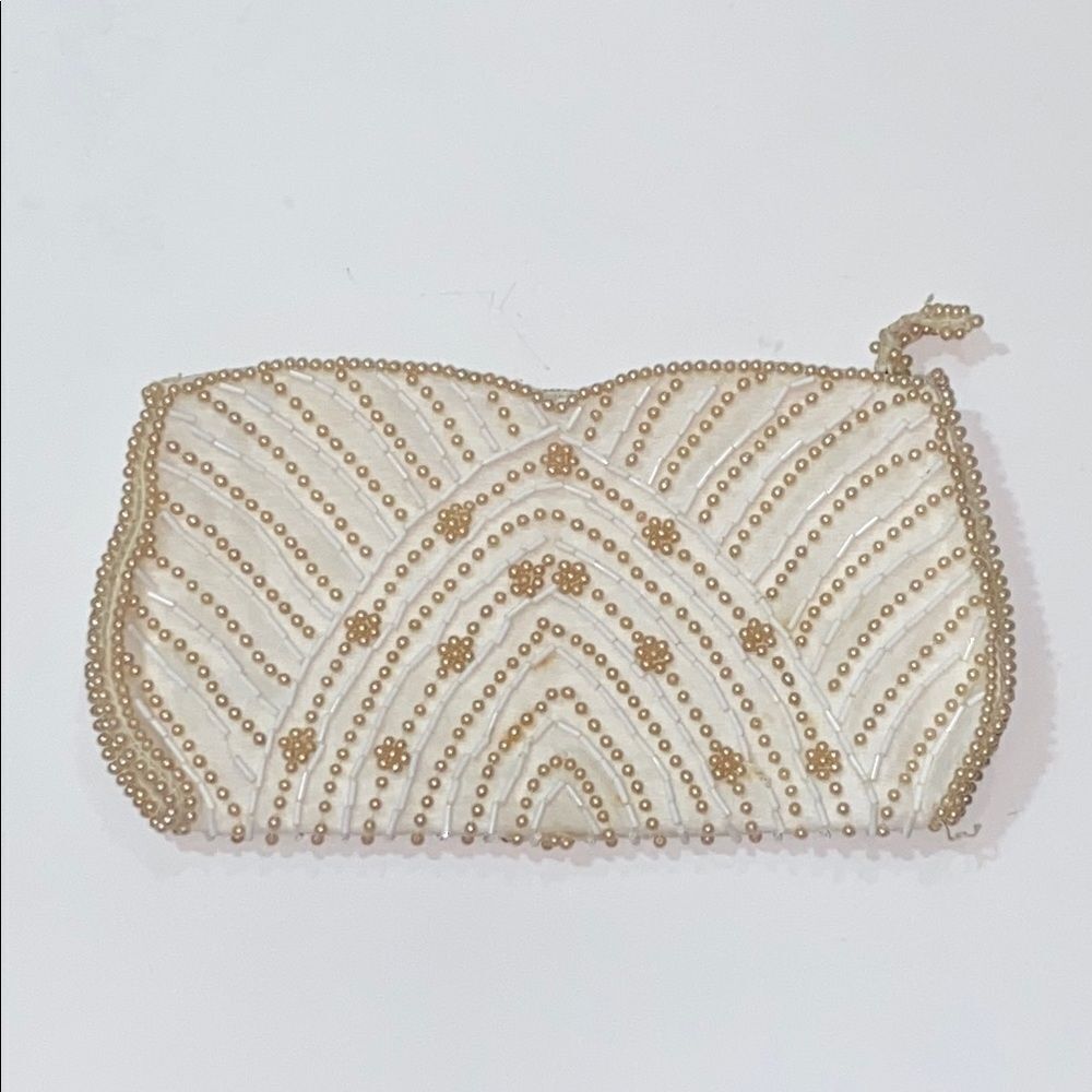 VTG,La Regale Product Japan legant Beaded Clutch in Cream and Gold Mini Bah